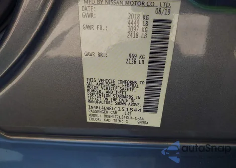 2020 Nissan Altima Sl Intelligent Awd из США, поврежденный, VIN 1N4BL4EW8LC151844